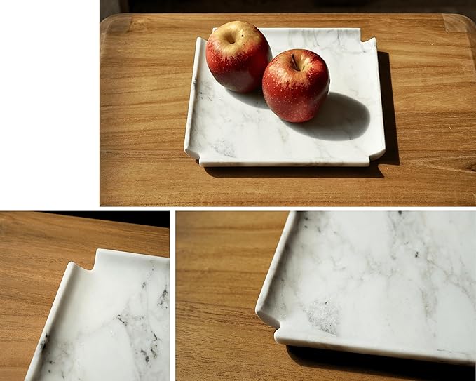 Astavostone White Marble Tray 8'' – Luxurious Square Decorative Tray for Fruit, Desserts, Candles, Key Jewelry & Perfume on Coffee Table, Island & Bathroom Vanity (Cal-White)