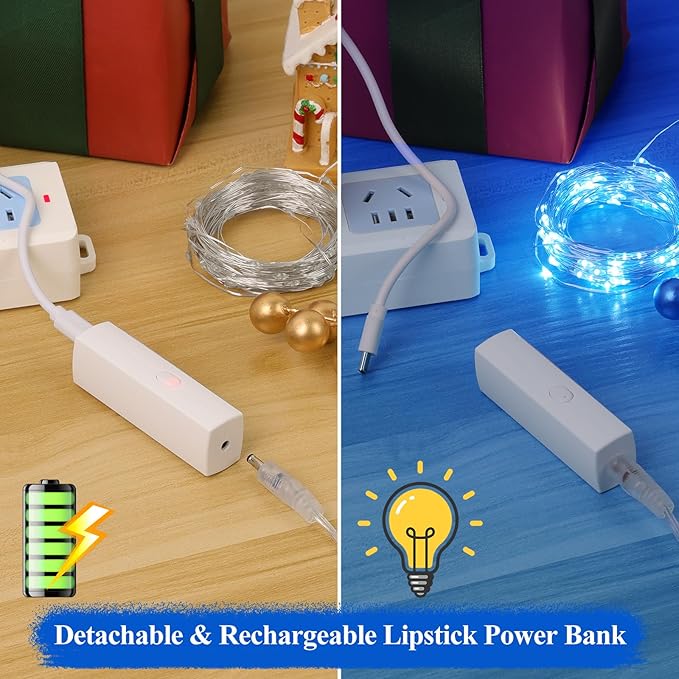 Lakumu 32FT(16 * 2) LED String Lights Battery Operated, Rechargeable Fairy Lights with Timer, Mini Twinkle Lights for Bedroom, Christmas, Wedding,Centerpiece Table Decor Blue