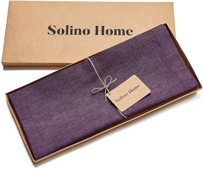 Solino Home Linen Table Runner 48 Inches - 100% Pure Linen Grape Table Runner 14 x 48 Inch Ideal for Dresser and Coffee Tables - Winter, Spring, Easter, Valentines - Athena