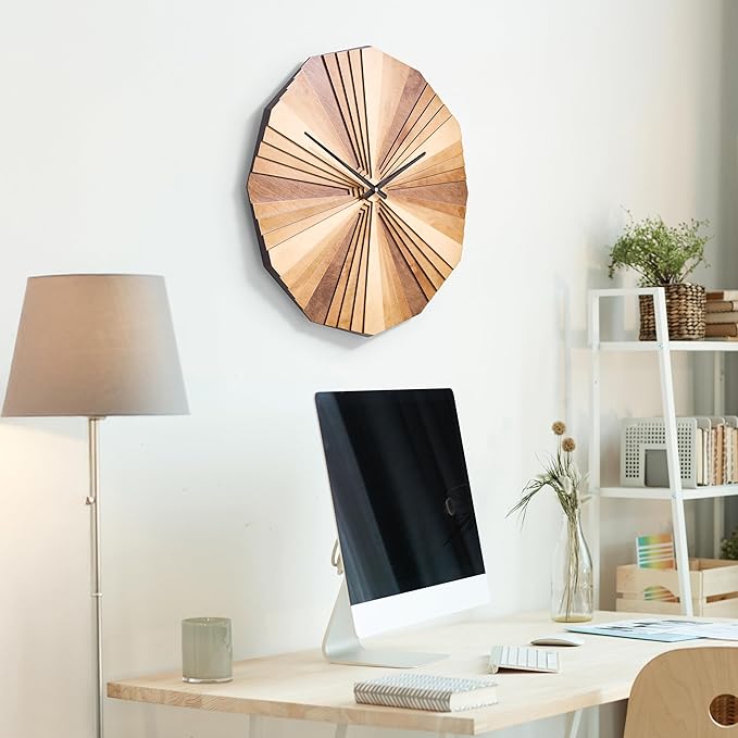 Parametric Wood Wall Clock, 3D Birch Plywood Layered Acoustic Wooden Decorative Clock (Small)