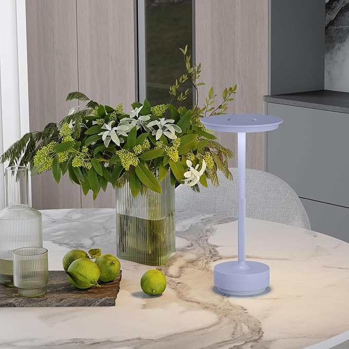 1 Pack Rechargeable Table Lamps Cordless, Portable 5000mAh Outdoor Table Light, 3 Color Stepless Dimming LED Table Lamp with Memory Function, for Home/Dinner/Patio/Restaurant.(Light Purple)