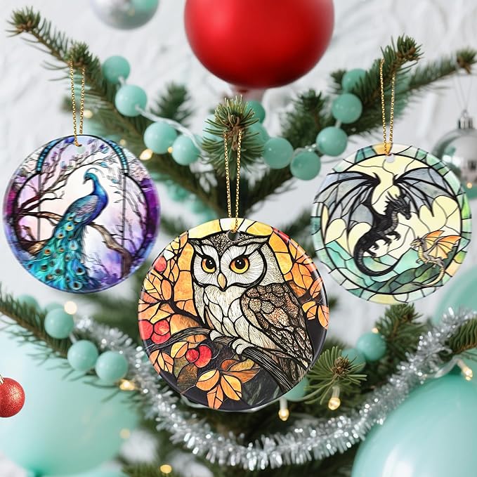 Christmas Ornaments, Dodosky 2.8in Ceramic Owl Ornament, Xmas Decor, Christmas Tree Ornaments, Xmas Decorations for Tree, Holiday Ornament, Gifts for Owl Lovers, Gifts for Women, Men