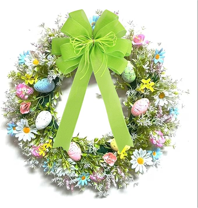 2 Pack Green Christmas Tree Bows 12x20inch Large Burlap Wreath Bow with Glitter String for Grinch Halloween Christmas Tree Topper Home Front Door Decor,Easter Bow,St. Patrick's Day Bow