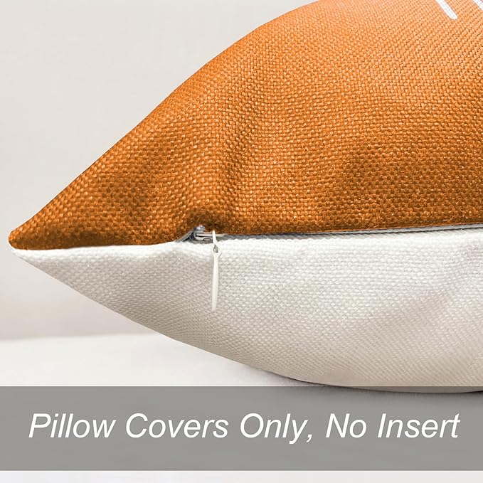 Decorative Throw Pillow Covers 18x18 inch Set of 4 Orange Pillow Covers for Couch Sofa Bed Living Room,Farmhouse Outdoor Throw Pillow Cover,Modern Geometric Linen Square Throw Pillow Cases