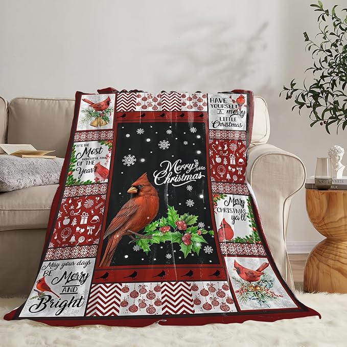 Tijuboni Cardinal Bird Throw Blanket for Girls Boys Women Men Kids Adults Soft Flannel Fleece Blanket for Couch Sofa Bed Home Decor 60"x80"