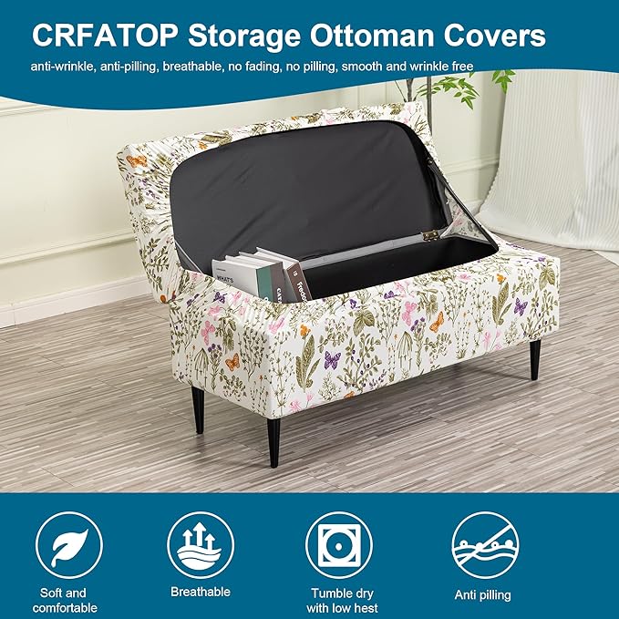 CRFATOP Printed Rectangle Ottoman Stool Cover Stretch Folding Storage Footstool Bench Slipcovers Upholstered Foot Chest Chair Covers Washable Entryway Furniture Protector with Elastic Bands,L,13