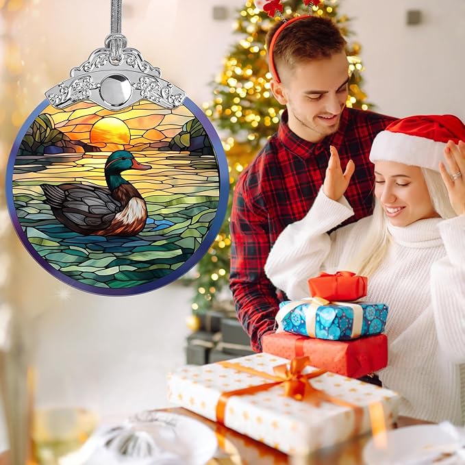 Stained Glass Christmas Ornament, Jocidea Duck Christmas Decorations, Christmas Tree Ornament, Duck Lovers Gifts, Holiday Decor and Xmas Gifts Ideas