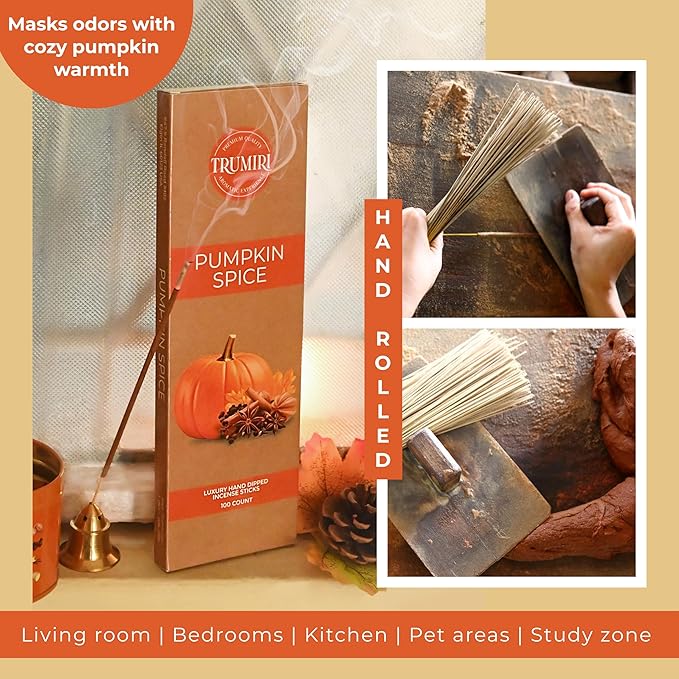 Pumpkin Spice Incense Sticks - Pack of 100 Inscents-Sticks - Inciensos Aromaticos Made with Natural Spices - Scented Insence Non Toxic Insense Incents
