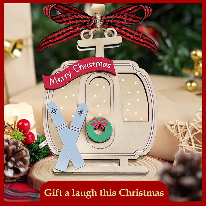 Ski Christmas Tree Ornaments 2025-2 Layer Gondola Ornament - Skiing Ornament - Ski Lover Gifts - Skier Gifts - Skier Ornaments for Christmas Tree - Skiing Stocking Stuffers
