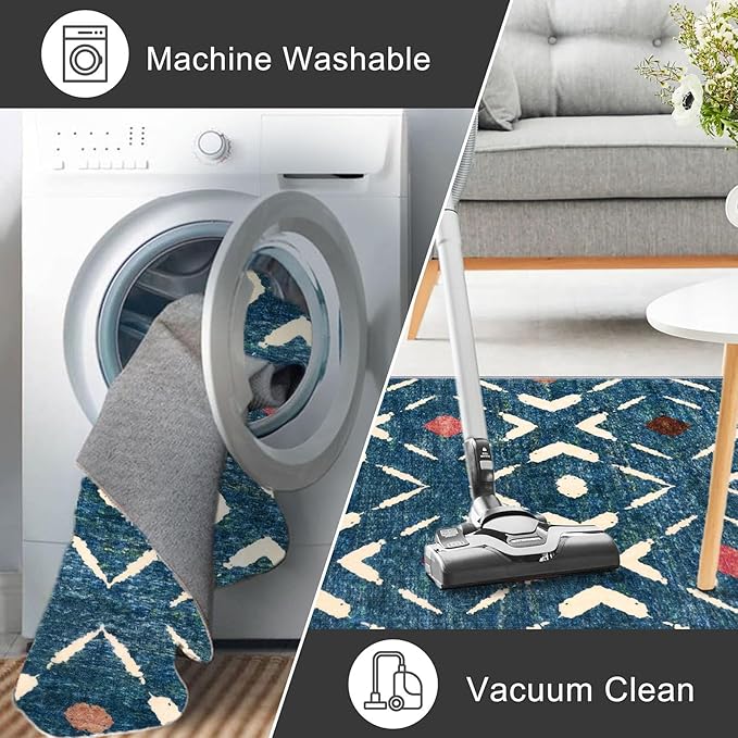 KILOCOCO Hallway Runner Rug 2'x7' Runners for Hallways Soft Washable Runner Rugs Non Slip Printed Low-Pile Runners for Bedroom Kitchen Living Room Laundry Room Boho Rugs, Teal/Blue