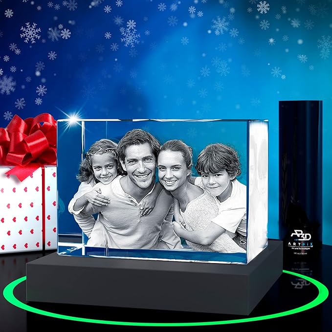 ArtPix 3D Premium Crystal Photo, Christmas Personalized Gifts for Women, Wife, Her, Him, Men, Husband, Grandma, Great Xmas Customized Gift With Your Own Photo, Custom Glass 3D Laser Etched Picture