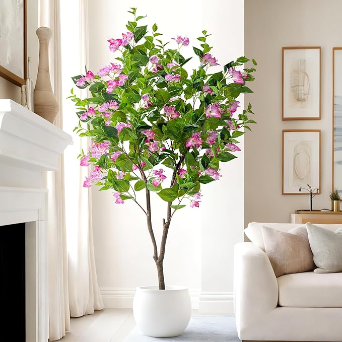5FT Artificial Bougainvillea Tree Artificial Tree Tall Potted Fake Bougainvillea Trees for Outdoor Indoor Lifelike Potted Faux Plants with Wood Trunk and Flowers Office Wedding Home Decor