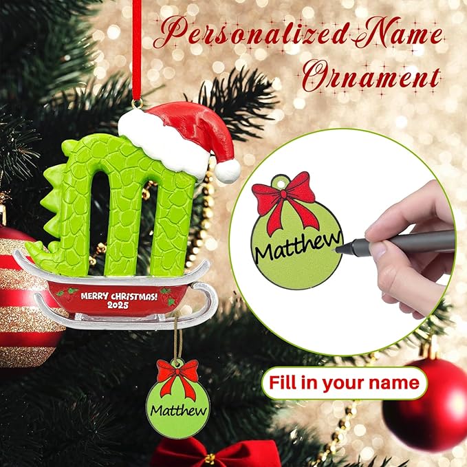 26 Letter Ornaments for Christmas Tree Decoration,Personalized Letters Ornaments, Initial Christmas Ornament, Hanging DIY Letter Xtmas Dinosaur Ornament, Gifts for Family Friends (M)