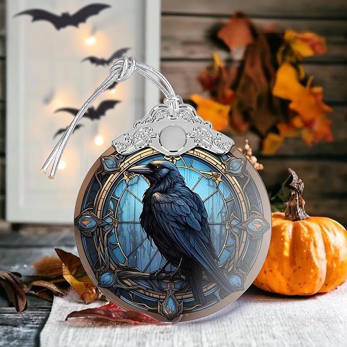 Christmas Ornament, Stained Glass Ornament, Christmas Decorations for Tree, Holiday Ornament, Unique Gift Idea - Crow in The Dark