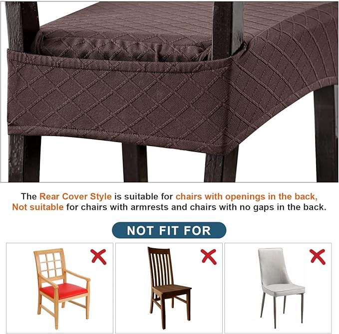 Genina Waterproof Seat Covers for Chairs,Set of 4 Dining Room Chair Seat Covers for Kitchen,Stretch Jacquard Removable Washable Dining Chair Slipcovers Protectors with Rear Covers, Chocolate