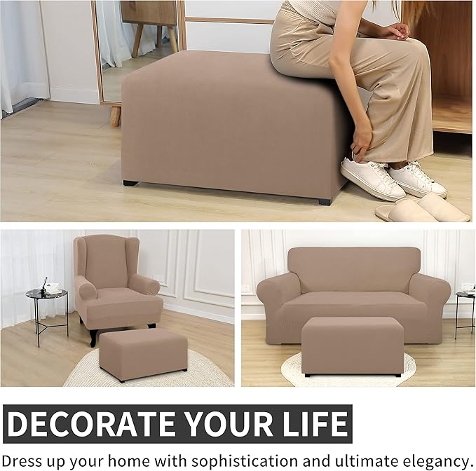 Easy-Going 100% Dual Waterproof Stretch Ottoman Cover Rectangle Folding Storage Stool Furniture Protector Soft Slipcover for Living Room with Elastic Bottom (XX Large, Camel)