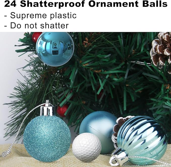 Baby Blue 2.5" Christmas Balls Christmas Tree Decoration Ornaments Shatterproof Hanging Balls for Birthday Halloween Holiday Wedding Decorations Set of 24pcs