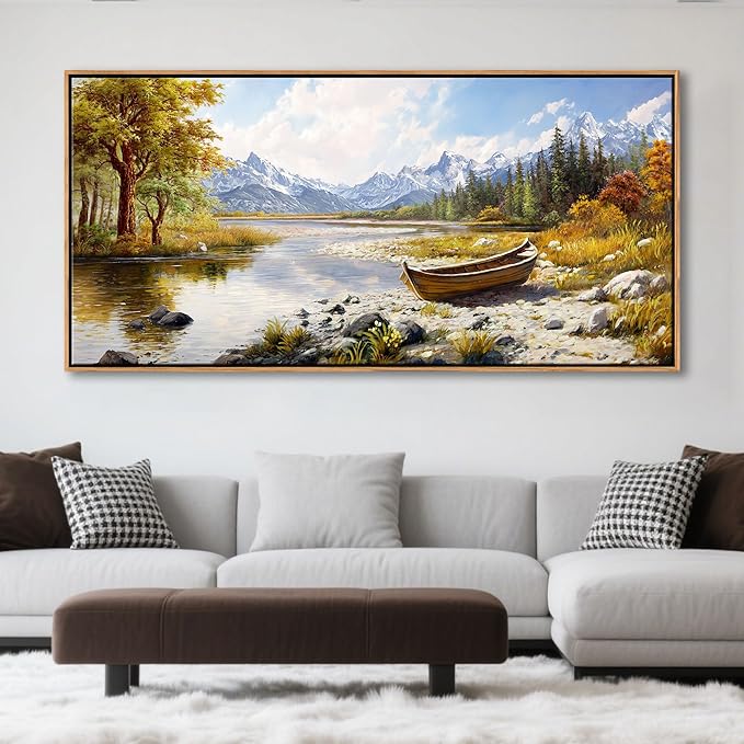 Mofutinpo Fall Mountain Landscape Wall Art - Nature Forest Canvas Art for Living Room, Bedroom & Dining Room - Framed Paintings for Wall Decor - Large Scenic Artwork for Home 29x58IN