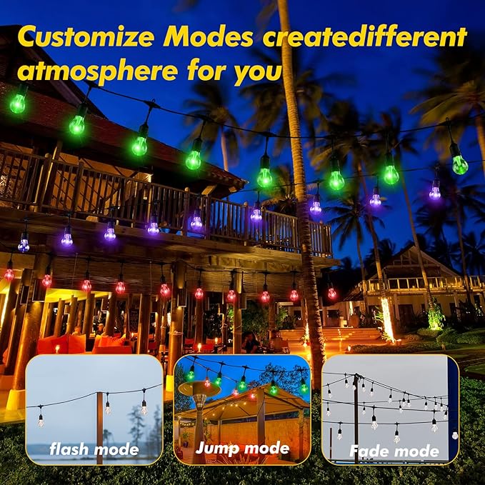 Auroraworld 96FT Commercial RGB Outdoor String Lights, Dimmable Waterproof LED Patio Lights with Remote, 30 Shatterproof Edison Bulbs for Cafe Yard Garden Party Decor