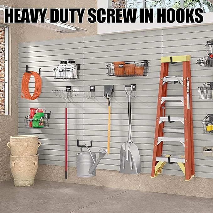 Garage Hooks Heavy Duty, 12-Pack Mixed Utility Garage Hooks, Wall Mounted Steel Tool Hangers for Garage Wall Organizer, Hold Ladders Tools Bikes (Black, 6 Type & 12 Pack)
