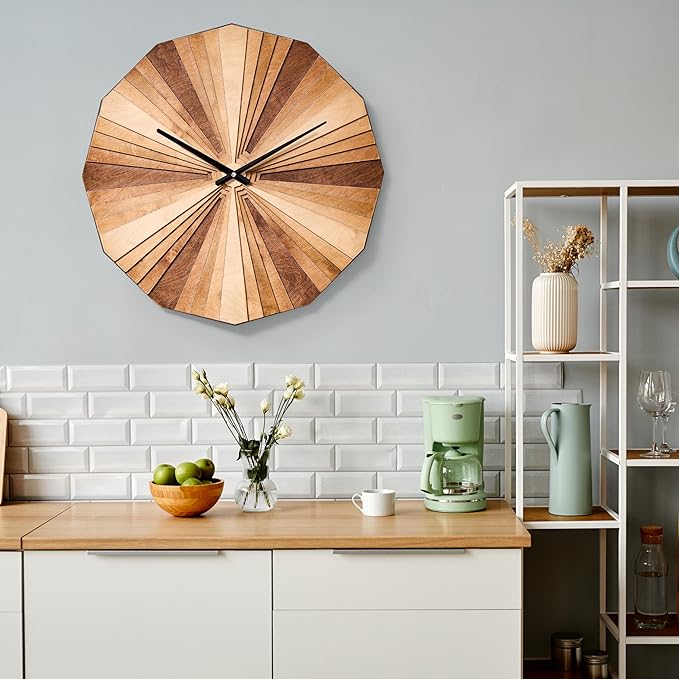Parametric Wood Wall Clock, 3D Birch Plywood Layered Acoustic Wooden Decorative Clock (Small)