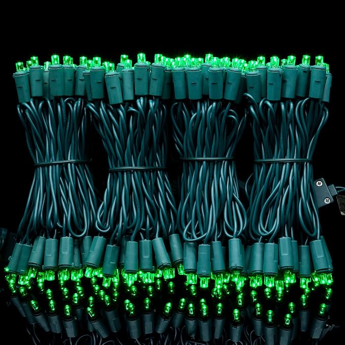 YULETIME 200 Green Wide Angle LED Christmas Lights, 66 Feet Green Wire UL Certified 5mm Holiday String Light Set (Green)