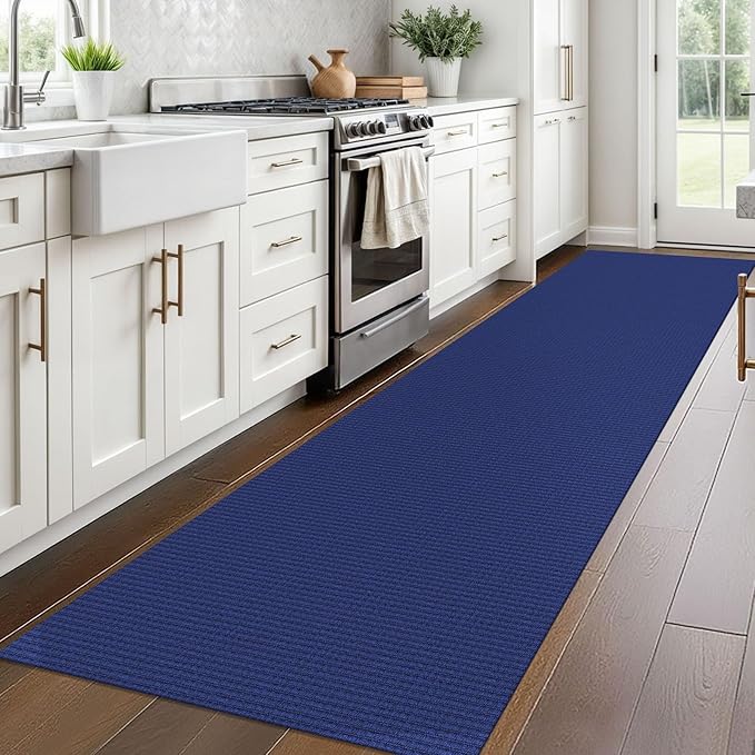 Braided Runner Rug 2.6x10 Ft Washable Runners for Hallways Kitchen Runner Rug Rubber Backed Cotton Long Entryway Runner Indoor, Woven Carpet for Hall Kitchen Entryway, Royal Blue/Navy