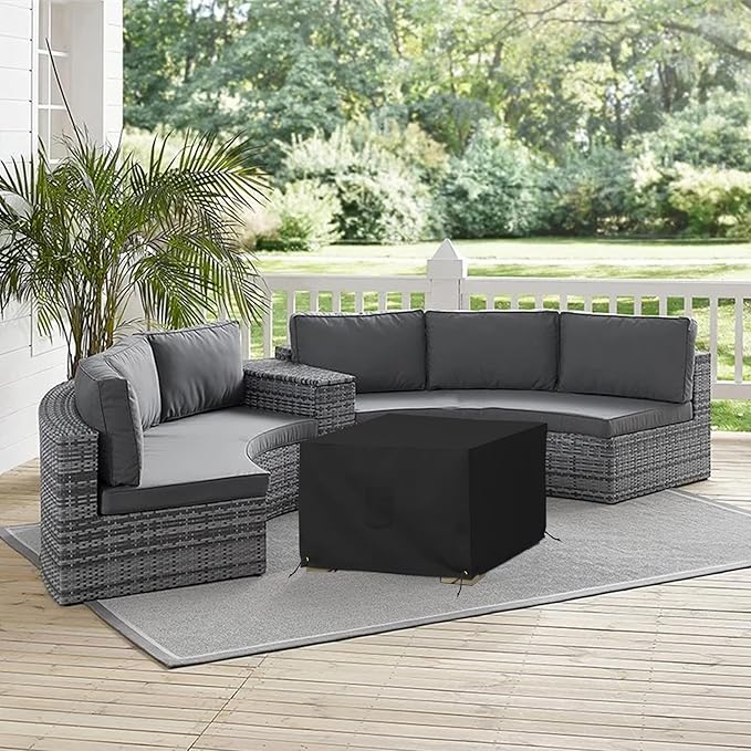 Covers & All Outdoor Ottoman Cover, 12 Oz PVC Polyester, Waterproof Ottoman Slipcover Resists Tear and UV, Square Patio Furniture Covers for Indoor/Outdoor Use (30" L x 30" W x 18" H, Blue)
