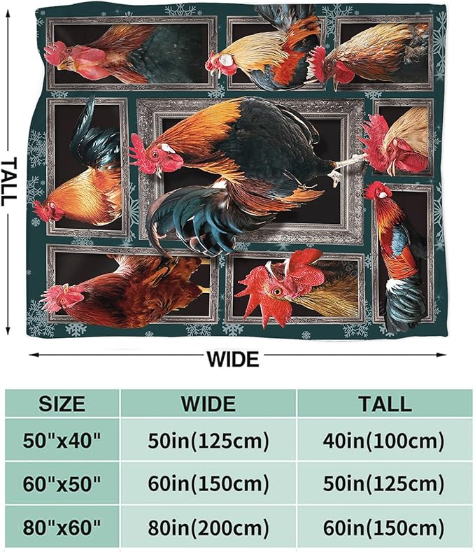 Tijuboni Rooster Chicken Throw Blanket Rooster Gifts for Girls Boys Women Men Kids Adults Soft Flannel Fleece Blanket for Couch Sofa Bed Home Decor 40"x50"