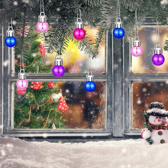 Boao 96 Pcs Christmas Mini Balls Ornaments Miniature Xmas Tree Ornaments Multicolour Shiny Small Hanging Decorations for Christmas Holiday Party Decor(0.79 Inch,Pink, Purple, Blue, Rose Balls)