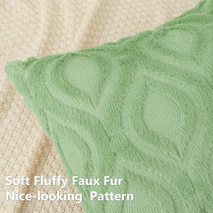 decorUhome Throw Pillow Covers 20x20 Inch Set of 2, Soft Plush Faux Wool Light Sage Green Solid Couch Pillow Covers, Accent Farmhouse Neutral Square Pillow Cases for Sofa Bed Living Room