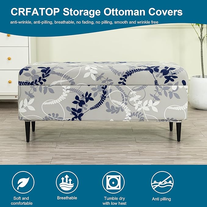CRFATOP Printed Rectangle Ottoman Stool Cover Stretch Folding Storage Footstool Bench Slipcovers Upholstered Foot Chest Chair Covers Washable Entryway Furniture Protector with Elastic Bands,L,10