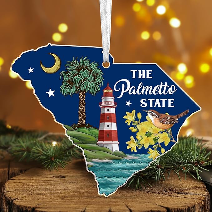 FLAGWIX South Carolina Christmas Ornament for Home Decor - Palmetto Acrylic Christmas Ornaments 2025 for Tree Decorations - South Carolina Gifts, House Warming Gifts New Home for Family Friends