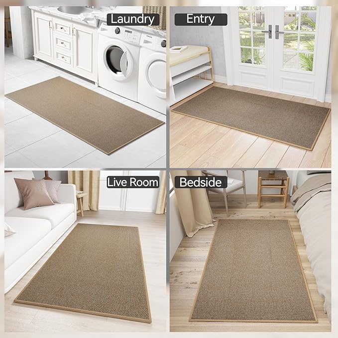 Kitchen Mat, Rubber Backing Cushioned Non Slip Kitchen Rugs for Floor, Absorbent Runner Comfort Standing Mat Rug Washable for Kitchen, Office, Home, 35.4"x71" (Brown)