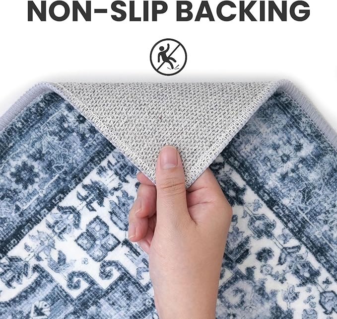 6' Round Washable Rug for Entryway, Blue Soft Printed Area Rug, Non-Slip Kitchen Rugs, Low-Pile Medallion Indoor Door Mat, Small Farmhouse Carpet for Entrance Kitchen Foyer Bedside