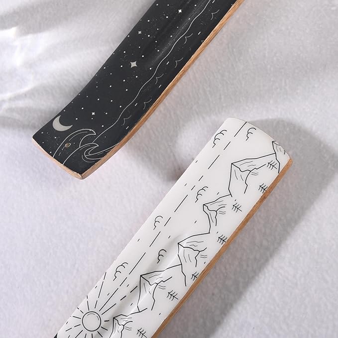 Folkulture Set of 2 Incense Holder or Incense Burner for Insence Sticks, Insence Burner Holder or Ash Catcher, Inscent Tray or Wooden Insense Stick Holders, Mango Wood, Yin Yang