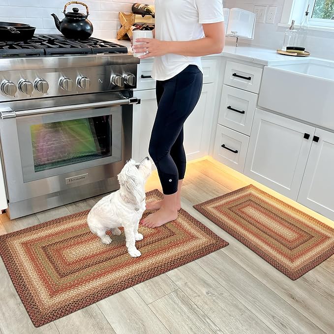 Gingerbread Jute Kitchen Rugs 27x45 - Country Braided Rugs for Kitchen Floor and Entryway, Durable, Pet Friendly and Easy to Maintain