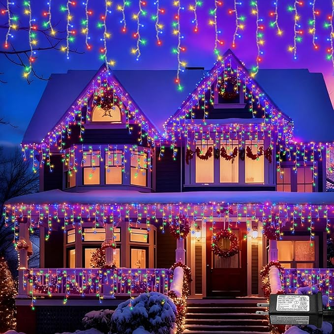 YEGUO 66ft 800 LED Christmas Lights Outdoor Waterproof, 160 Drops Christmas Icicle Light Indoor, 8 Modes Icicle Xmas Lights with Memory Timer(Multicolor)