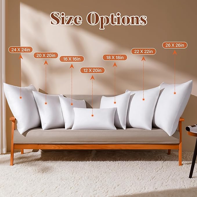 20x20 Pillow Inserts Set of 2, Natural Feather Down Pillows with 100% Cotton Cover, Throw Pillow for Bed, Couch and Sofa.