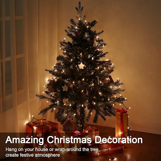 ODEETRONIC Clear Christmas Lights, 69.6ft 300ct Incandescent Christmas Lights, Connectable Outdoor Mini Tree Light Xmas Fairy Light, 120V UL Certified Indoor String for Xmas Party Birthday, Warm White