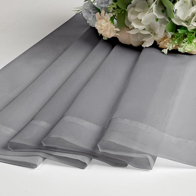 Lecloud Charcoal Grey Sheer Curtains 14 Inch Length 2 Panels Set, Light Reducing Short Window Valances for Living Room Bedroom, Gray Kitchen Curtains with Dual Rod Pockets, 40" W x 14" L