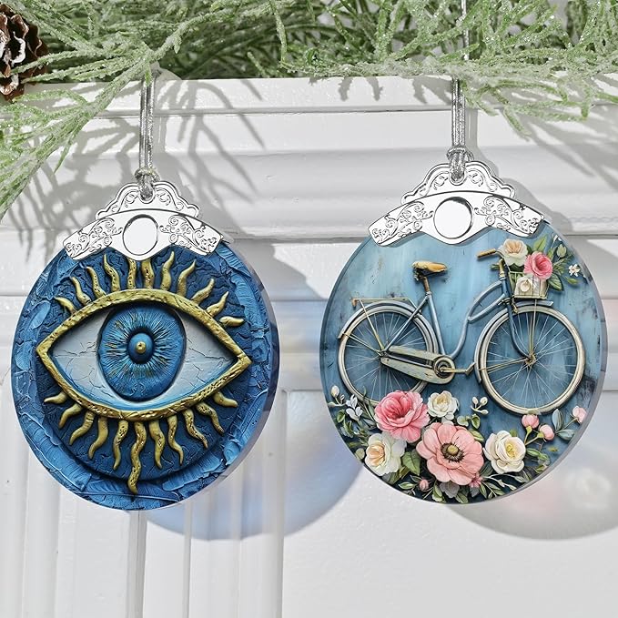 3" Stained Glass Christmas Decoration, Christmas Ornaments, Heirloom Keepsake, Gift Exchange, Gift Idea, Bauble Present - Evil Eye