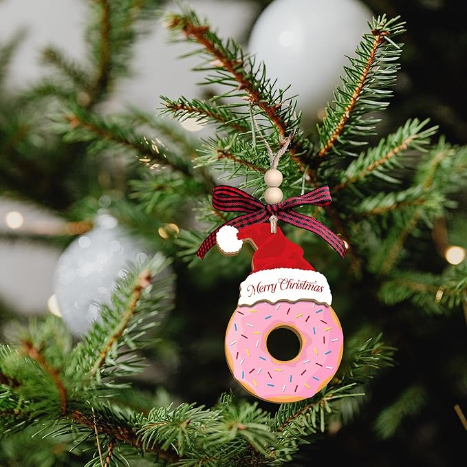 TUMSHANIP Donut Ornaments - Donut Christmas Ornament - Cake Ornaments for Christmas Tree - Food Dessert Lovers Gifts for Women, Men - Wood Ornament 2025