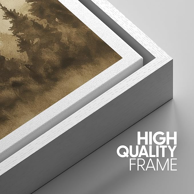 SIGNWIN Framed Canvas Print Wall Art Set Misty Mountain Pine Landscape Neutral Sepia Tone Nature Illustrations Modern Art Decorative Chic Calm for Living Room, Bedroom, Office - 24"x36"x3 White