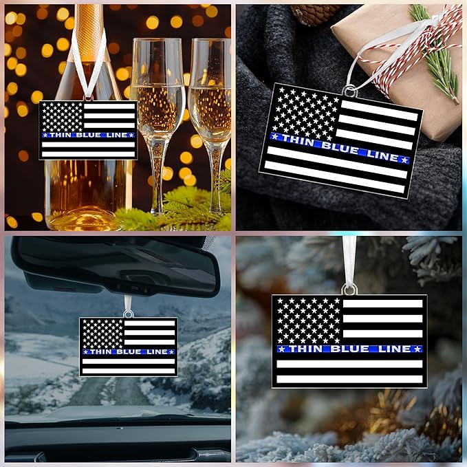 FLAGWIX Police Christmas Ornaments - Thin Blue Line Acrylic Christmas Ornaments 2025 for Tree Decorations - Police Gifts for Men Women, Inspirational Cop Gifts for Men Dad Grandpa