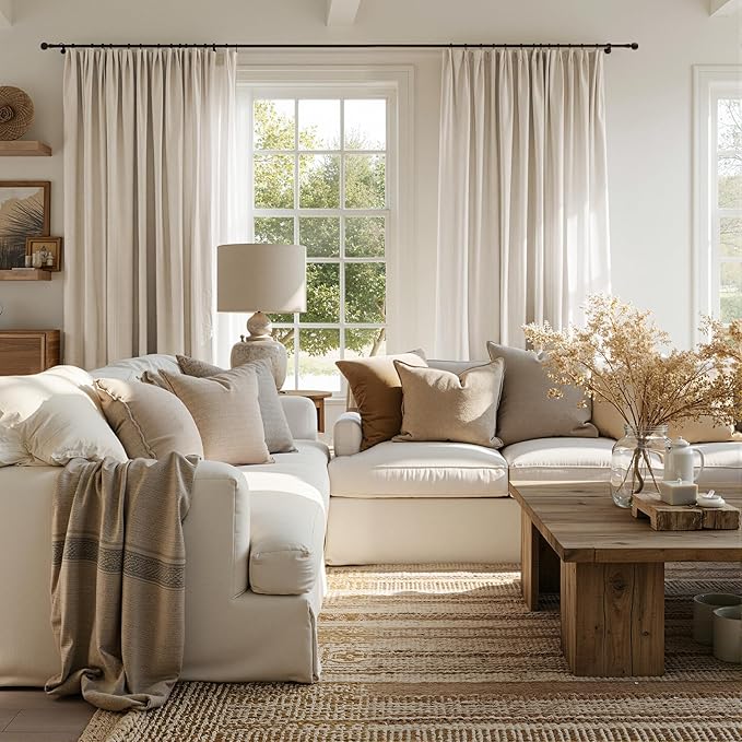 jinchan Linen Curtains 120 Inch Length 2 Panels Set Window Curtains for Living Room Bedroom Extra Long 10 Foot Farmhouse Drapes Aesthetic Decor Light Filtering Drapes, Back Tab Linen Natural, 50Wx120L