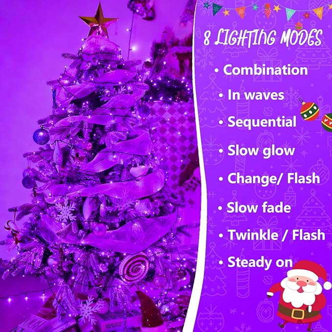 YEGUO 165ft 500 LED Christmas Lights Outdoor Waterproof, Purple String Lights Plug in, Twinkle Christmas Tree Lights Indoor with Timer Memory 8 Modes