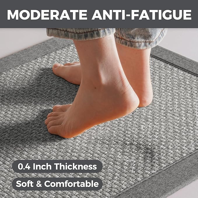 Kitchen Runner Rugs Non Slip Washable Anti Fatigue, Super Absorbent 0.4" Thick Cushioned Long Kitchen Mats for Floor, Jute-Look Sink Floor Mat Laundry Standing Mat, Easy Clean, Gray 17"x59"