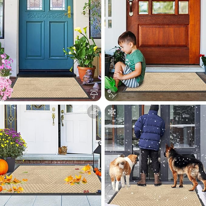 Smiry Front Door Mat Outside Entrance, Heavy Duty Sturdy Natural Rubber Doormat, Trap Dirt and Moisture, Easy Clean Low Profile Welcome Floor Mats for Indoor Outdoor Entry, 35X23 Inch, Cream White