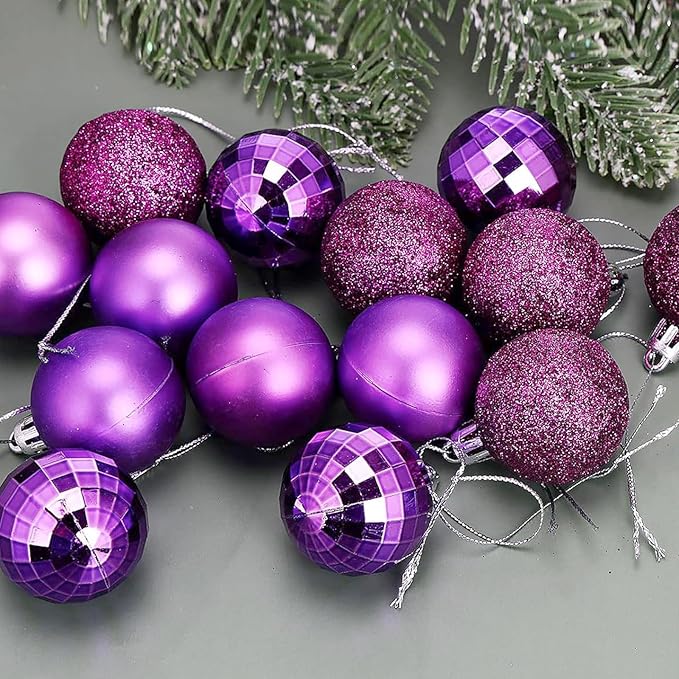 Aitsite 24ct Christmas Tree Ornaments Set 1.57 inches Mini Shatterproof Holiday Ornaments Balls for Christmas Decorations (Purple)
